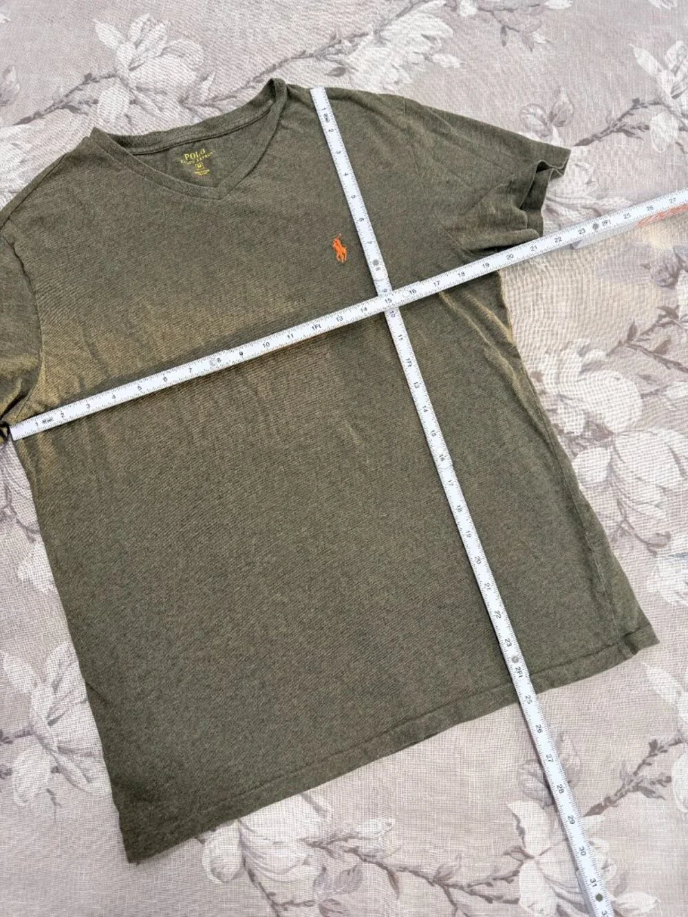 Polo Ralph Lauren 100% Cotton Olive Green Heathered Orange Pony Logo Tee Medium